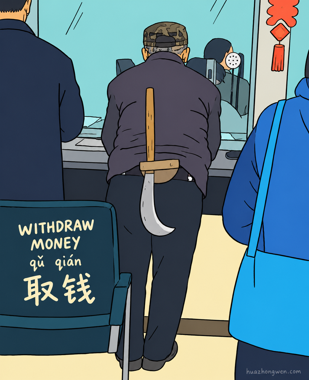 WITHDRAW MONEY: 取钱 (qǔ qián)